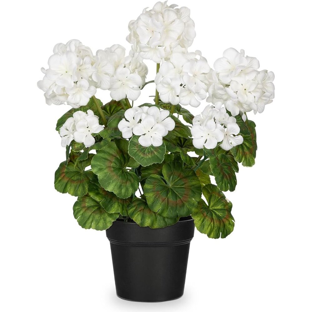 Artificial Flowers White Plant Leaves Potted Silk Realistic Home Table Decor